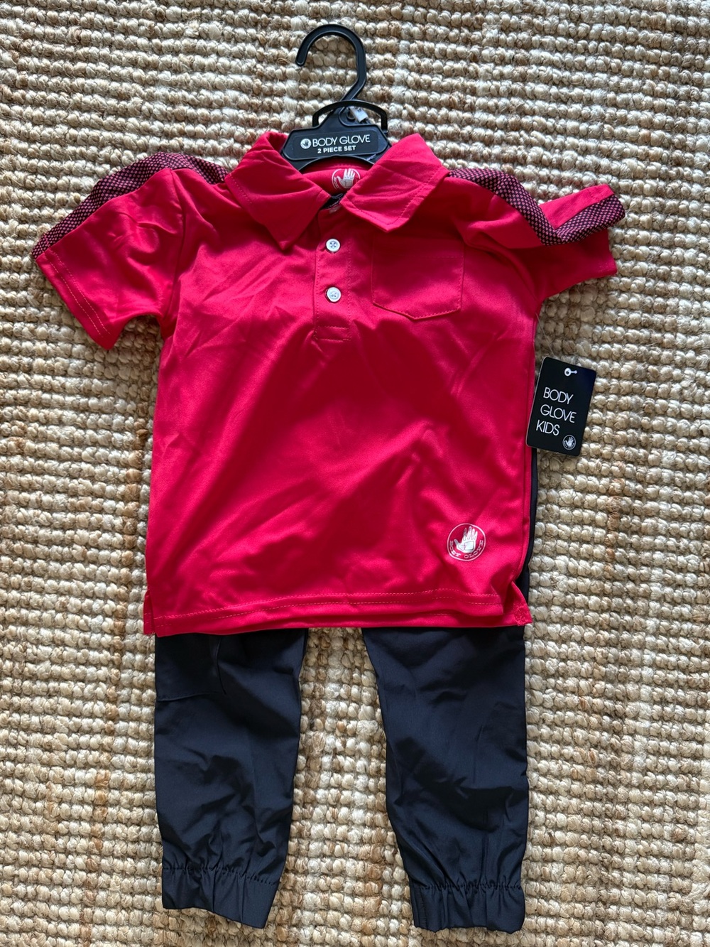 Body Glove Toddler Boy Polo Shirt & Jogger Pants Set, Black Red | Sz 24M - NWT!